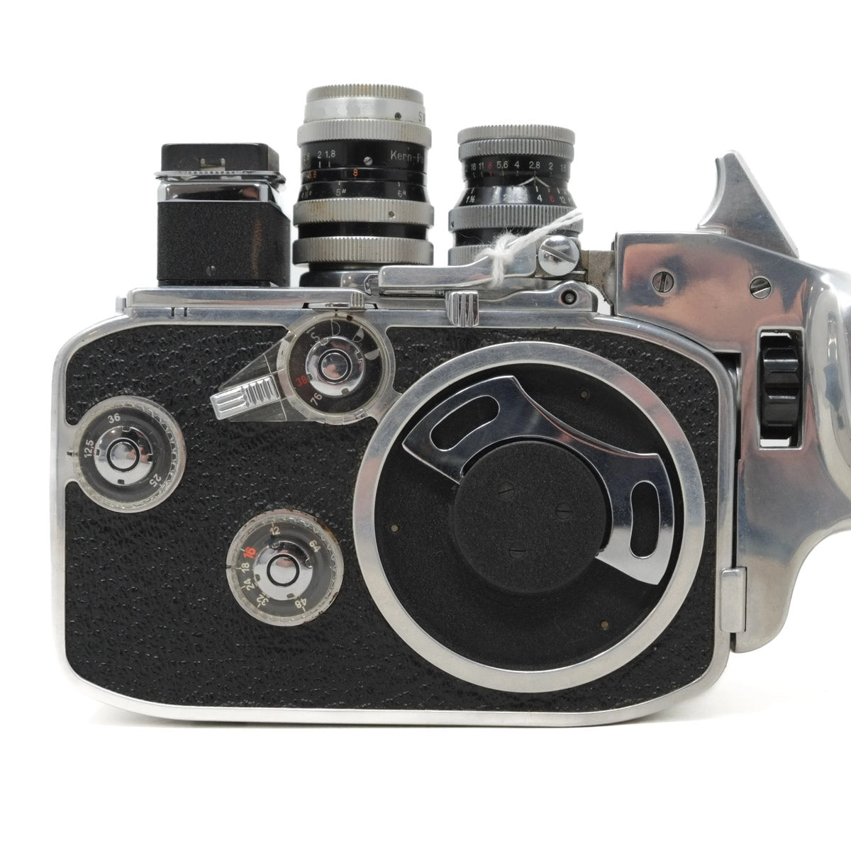 Vintage camera with multiple lenses on a white background