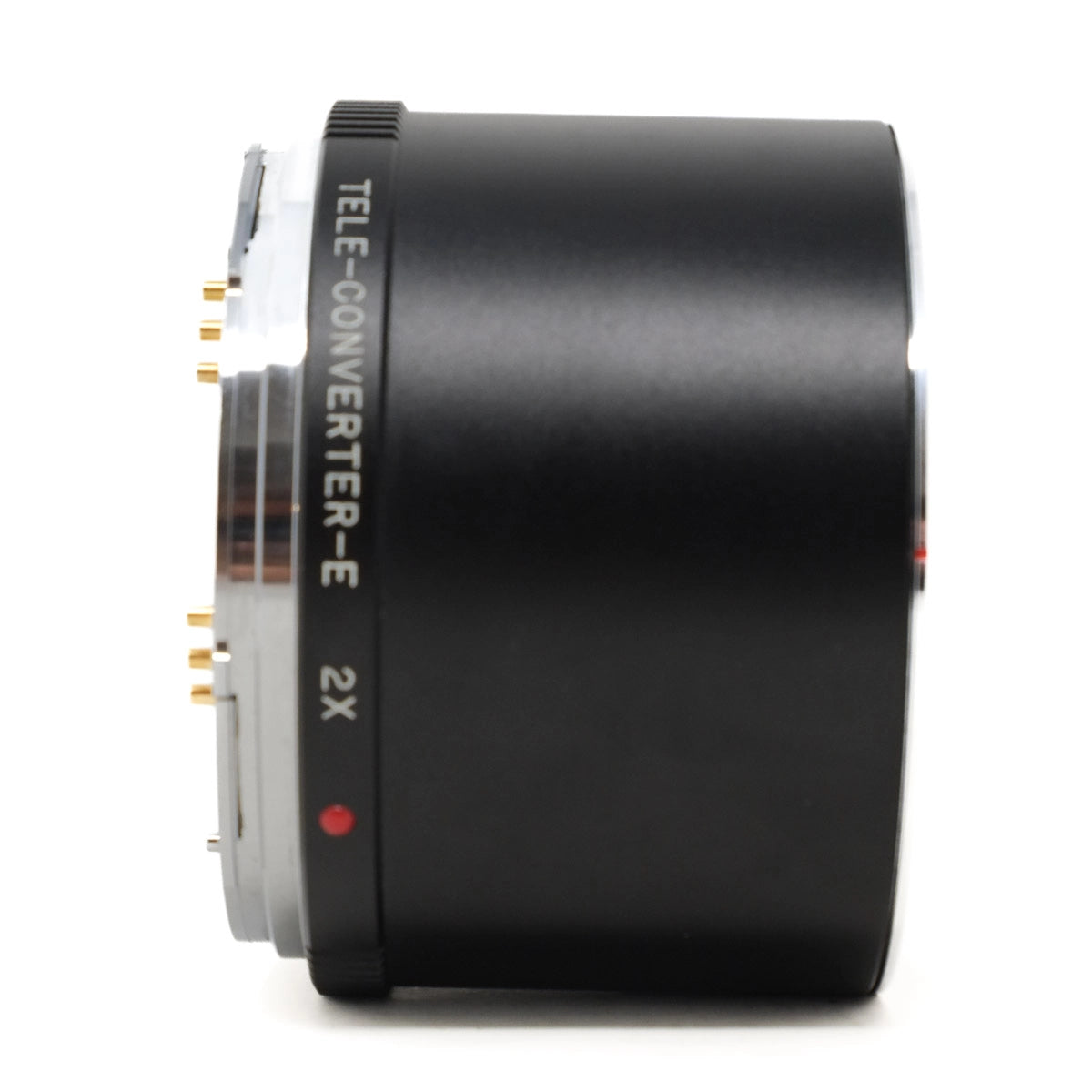 Black teleconverter lens with 'TELE-CONVERTER-E' text on a white background