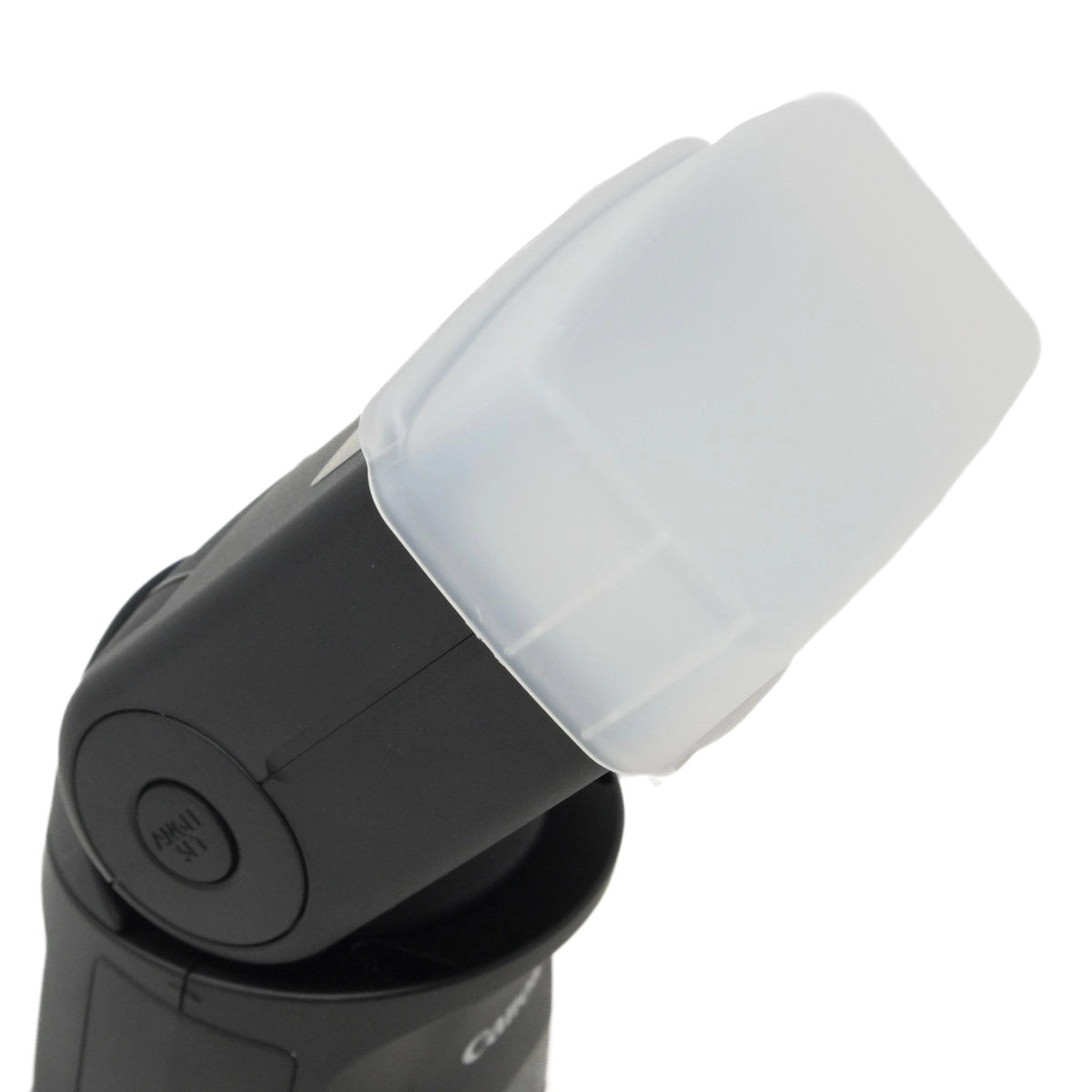 Black electronic device with a white cap on a white background