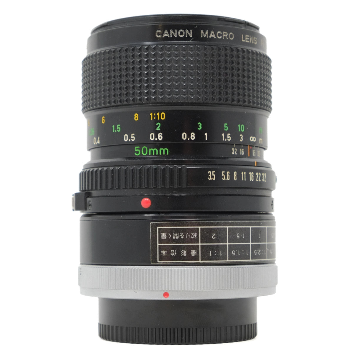 Canon macro lens on a white background