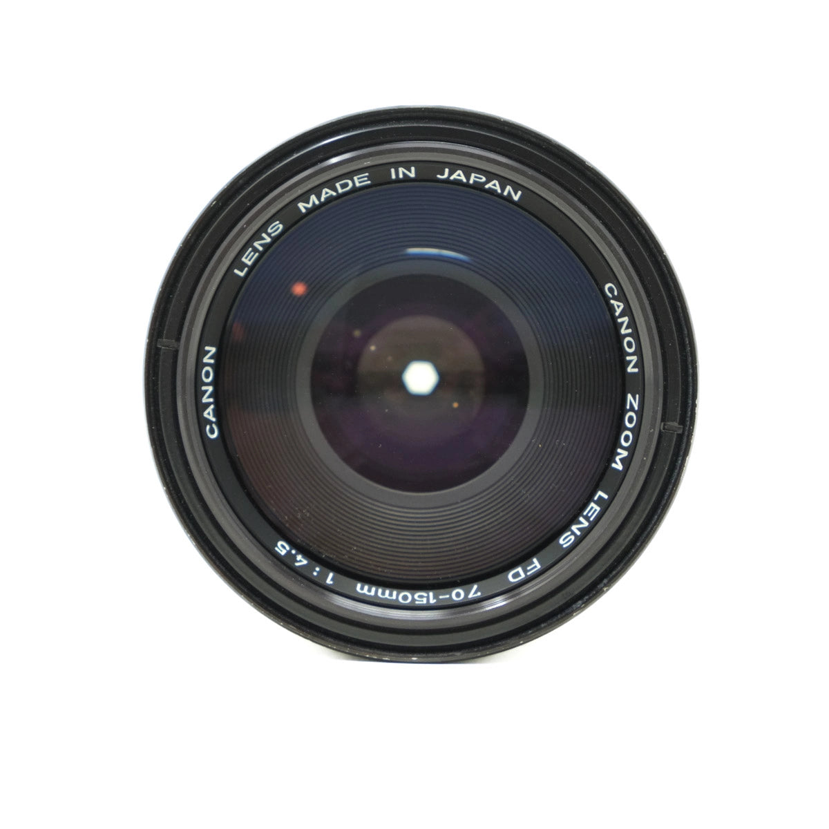 Canon camera lens with 'Made in Japan' text on a white background