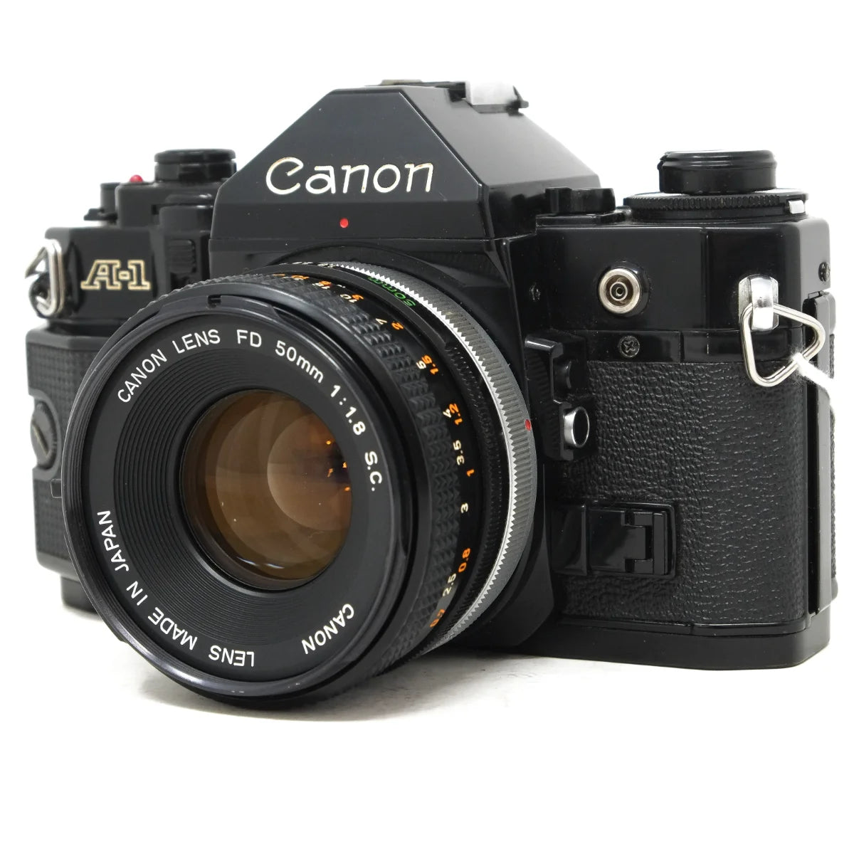 Used Canon A-1 + 50mm f1.8 film camera - front angle 