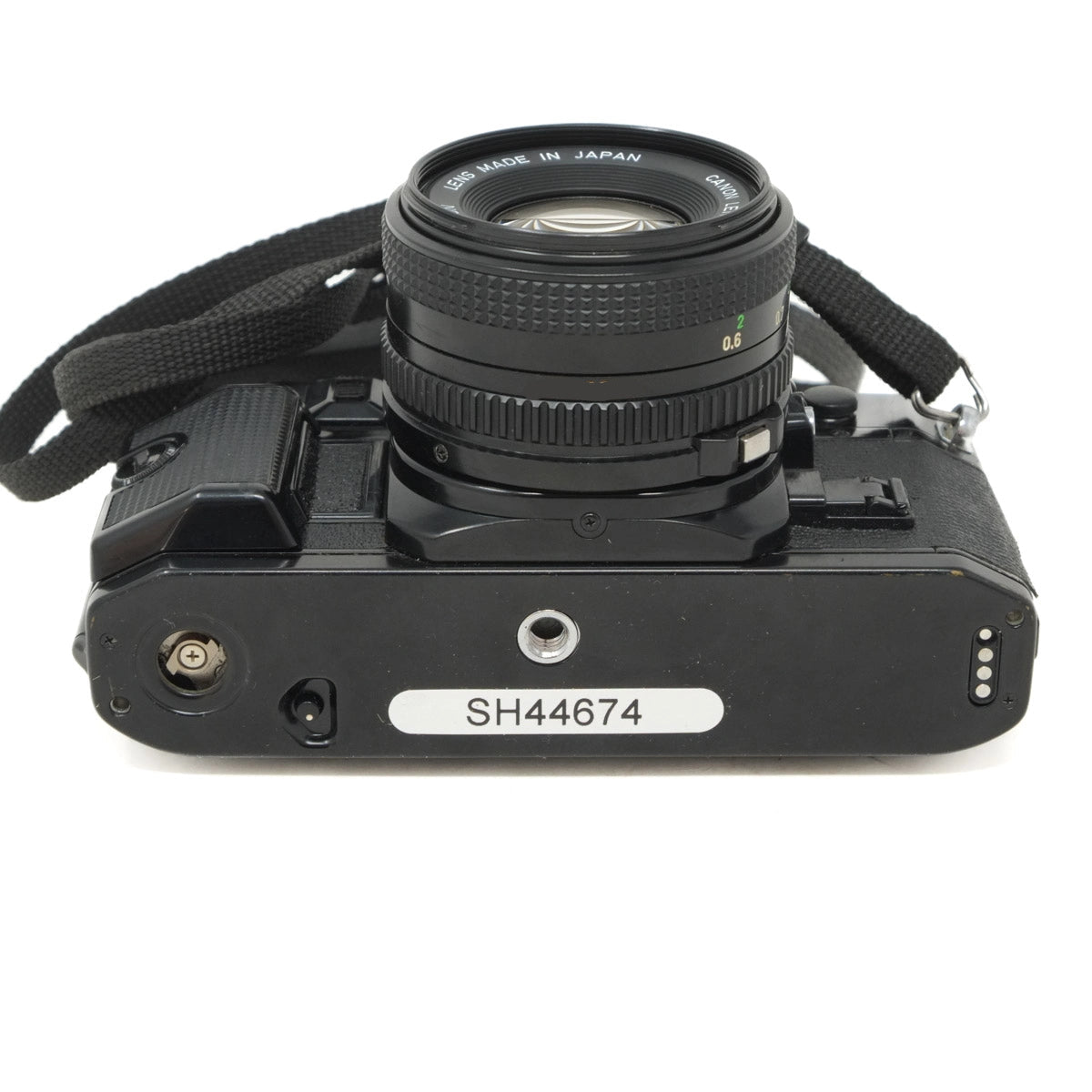 Used Canon A-1 Classic film camera with 50mm f1.8 and instructions - bottom angle 