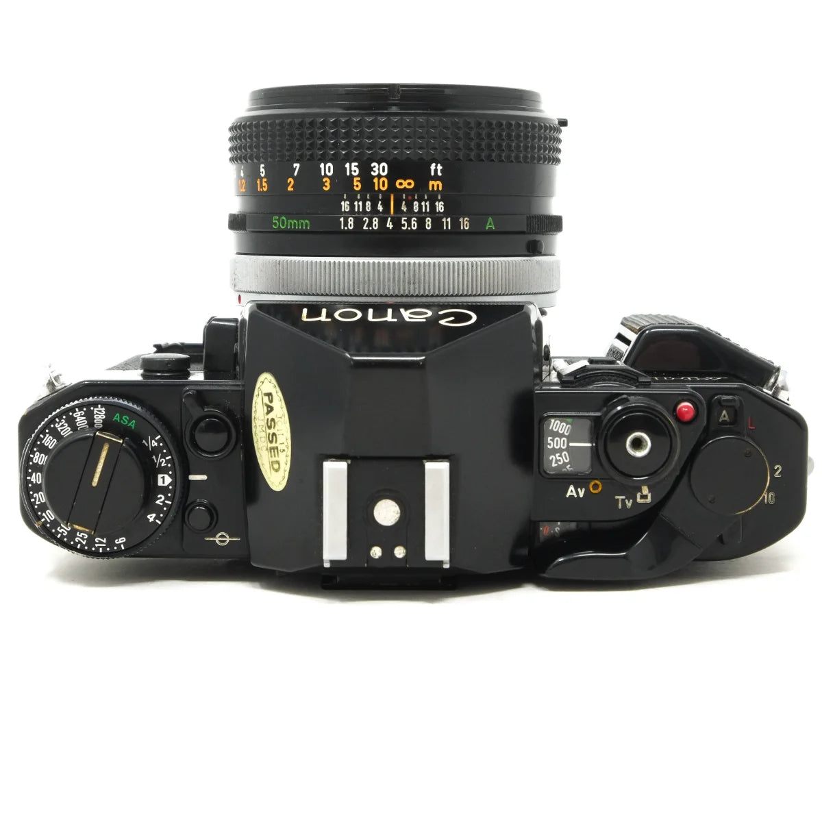Used canon A-1 Film camera with 50mm F1.8 - top angle 
