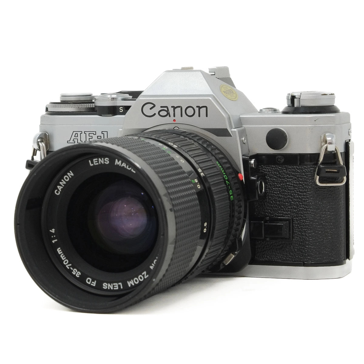 Used Canon AE-1 Film camera with Canon 35-70mm Zoom lens - front angle 