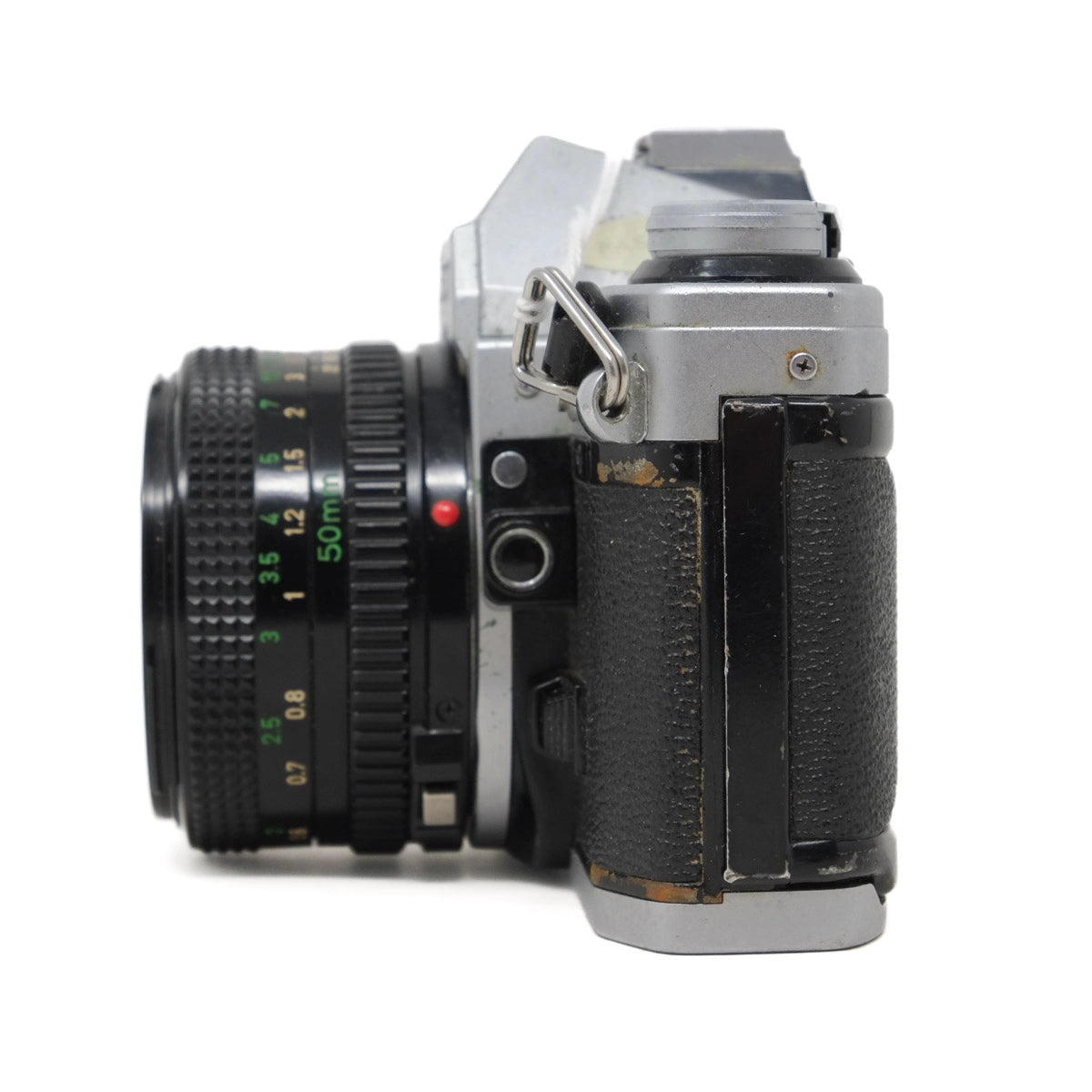 Vintage camera with lens on a white background