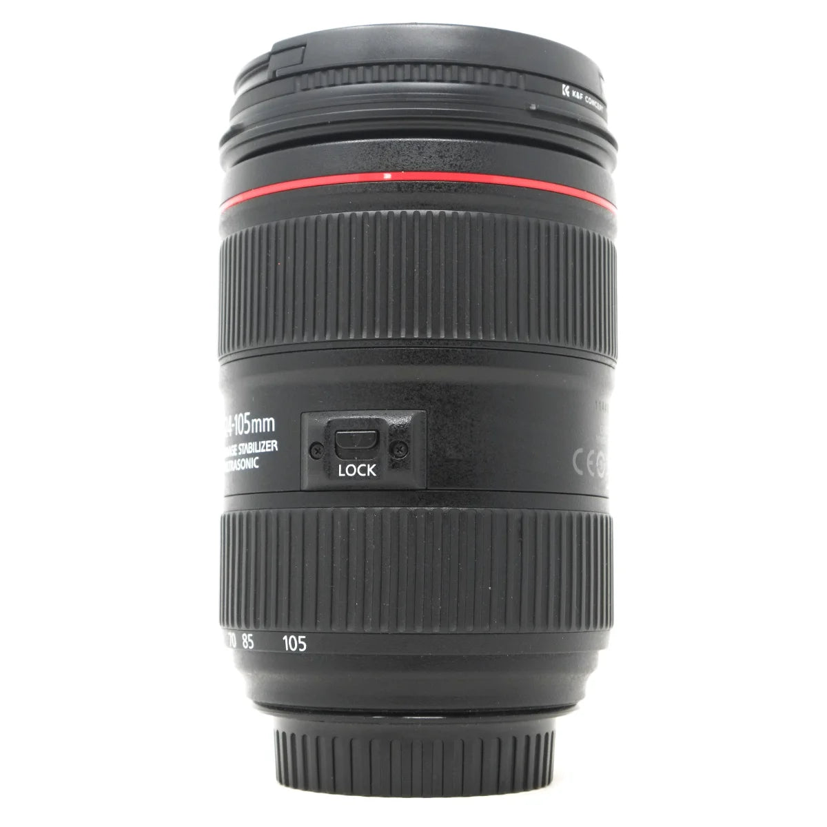 Used Canon EF 24-105mm F4 L IS II USM lens - side angle 