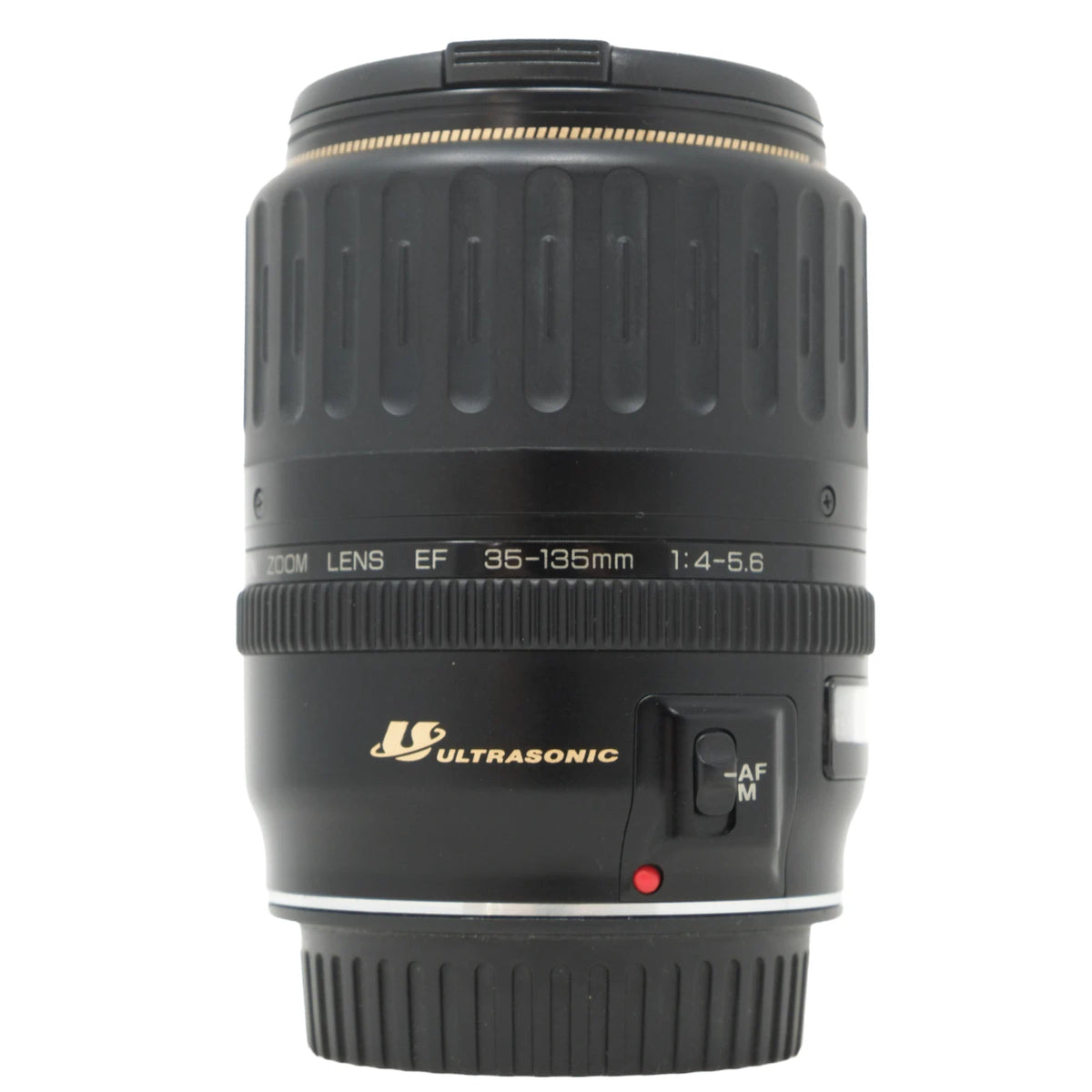 Canon zoom lens EF 35-135mm 1:4-5.6 with ultrasonic autofocus, shown on a white background.