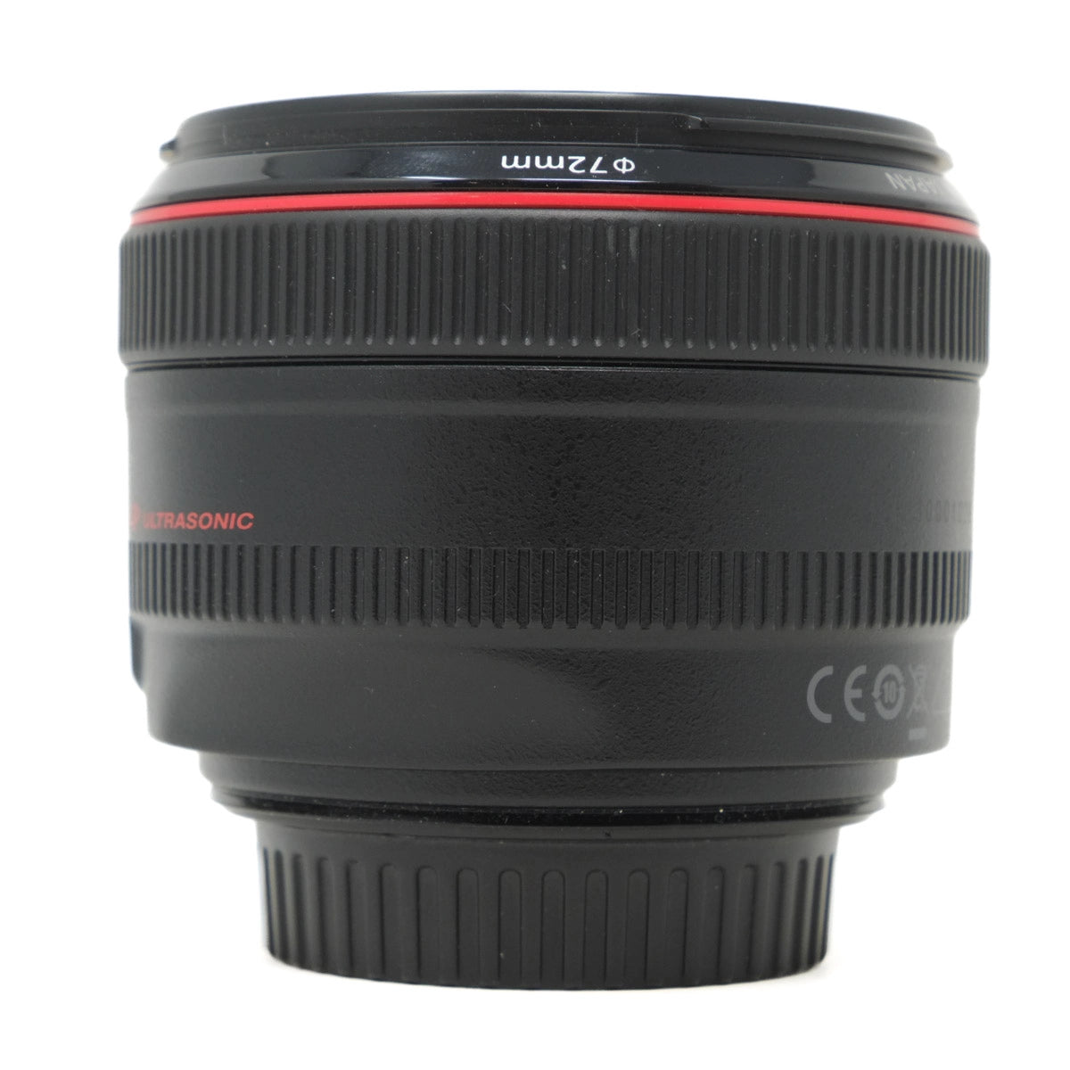 Camera lens with specifications on a white background
