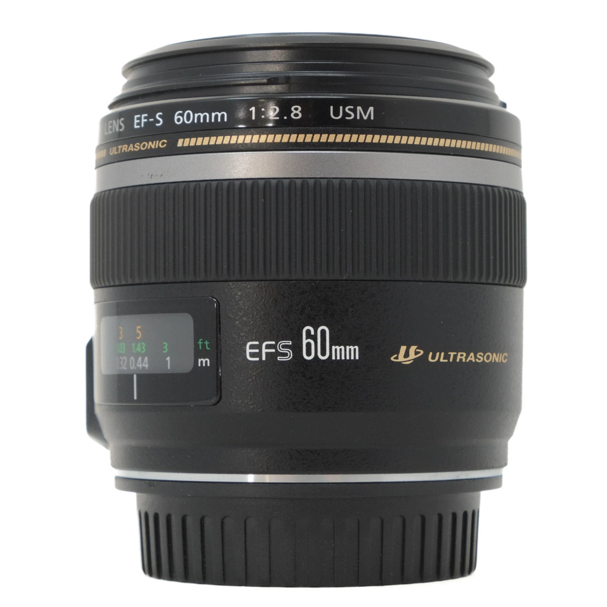 Camera lens with specifications on a white background