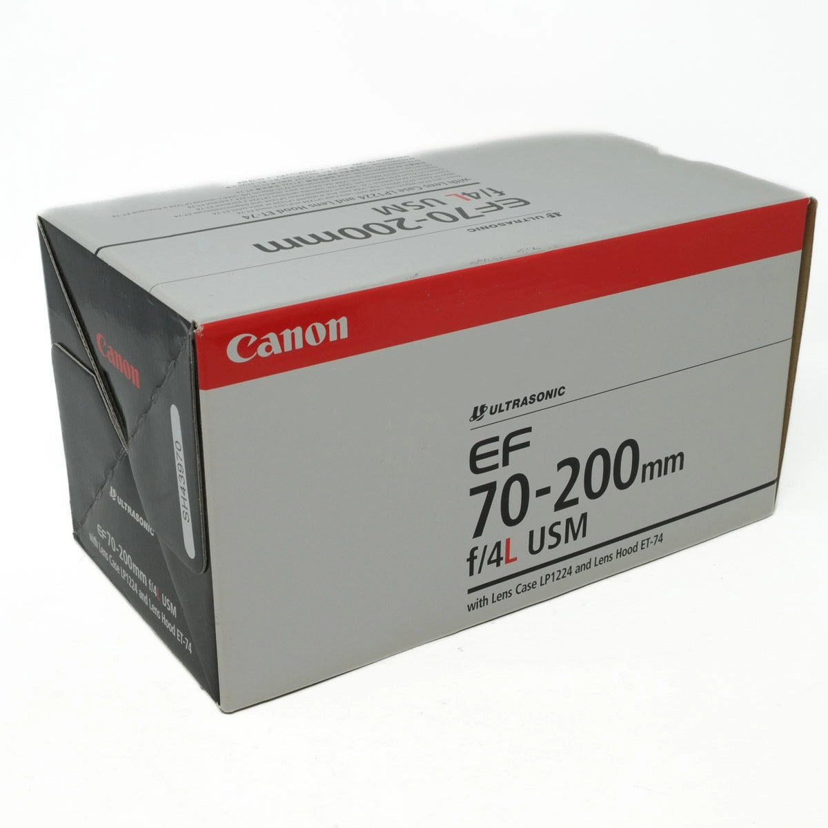 Canon EF 70-200mm lens packaging box on a white background