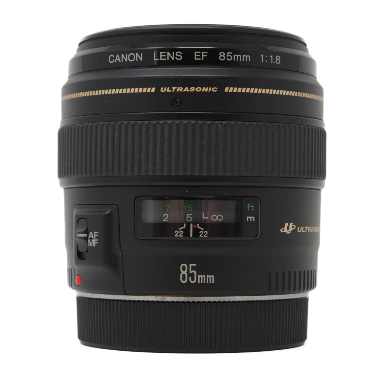 Canon lens with specifications on a white background
