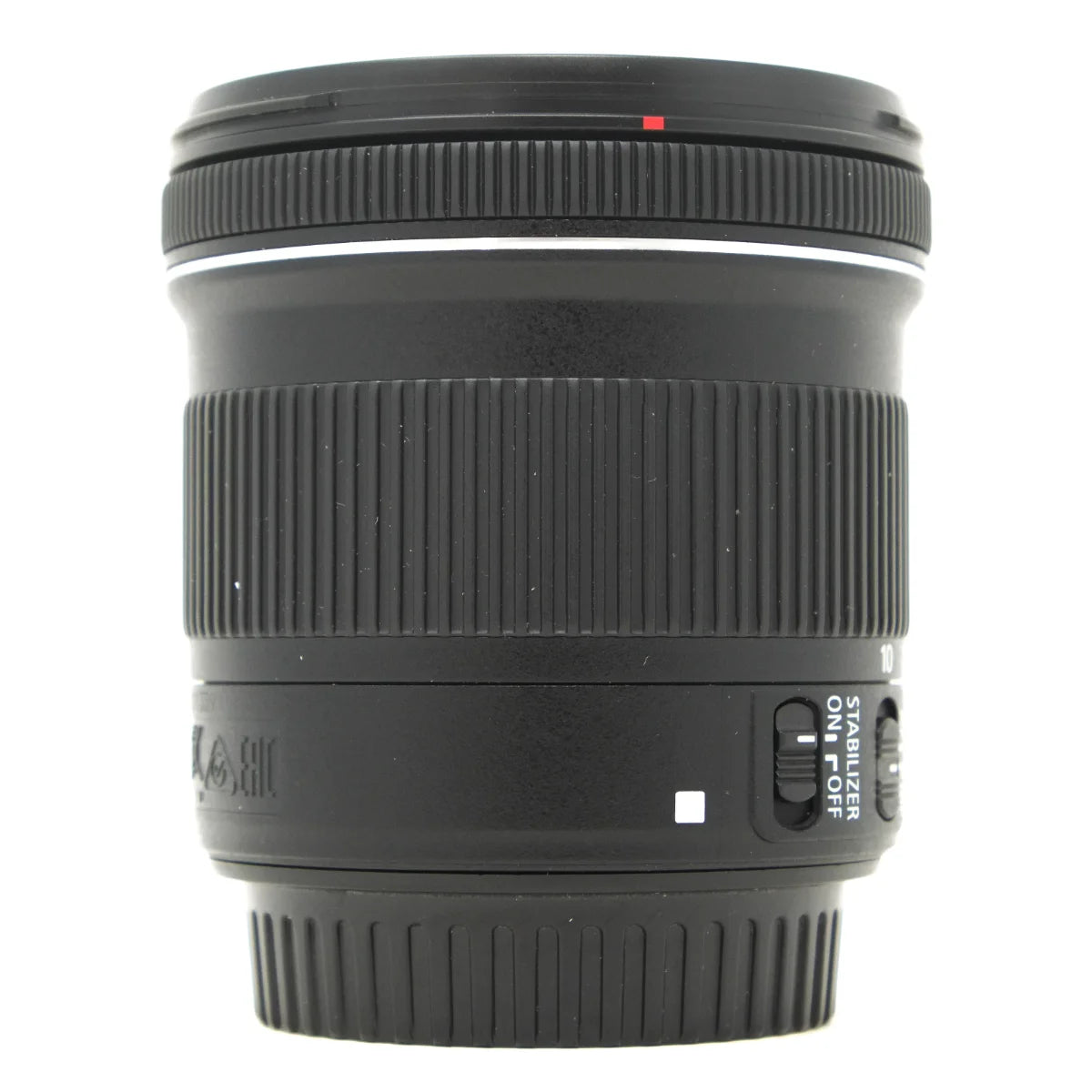 Used Canon EF-S 10-18mm F4-5.6 IS STM Lens - side angle 