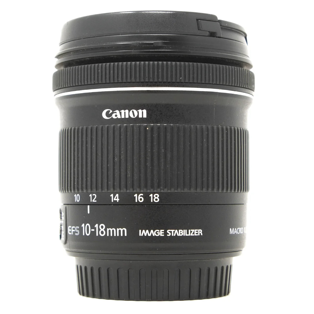 Used Canon EF-S 10-18mm F4-5.6 IS STM Lens - side angle 