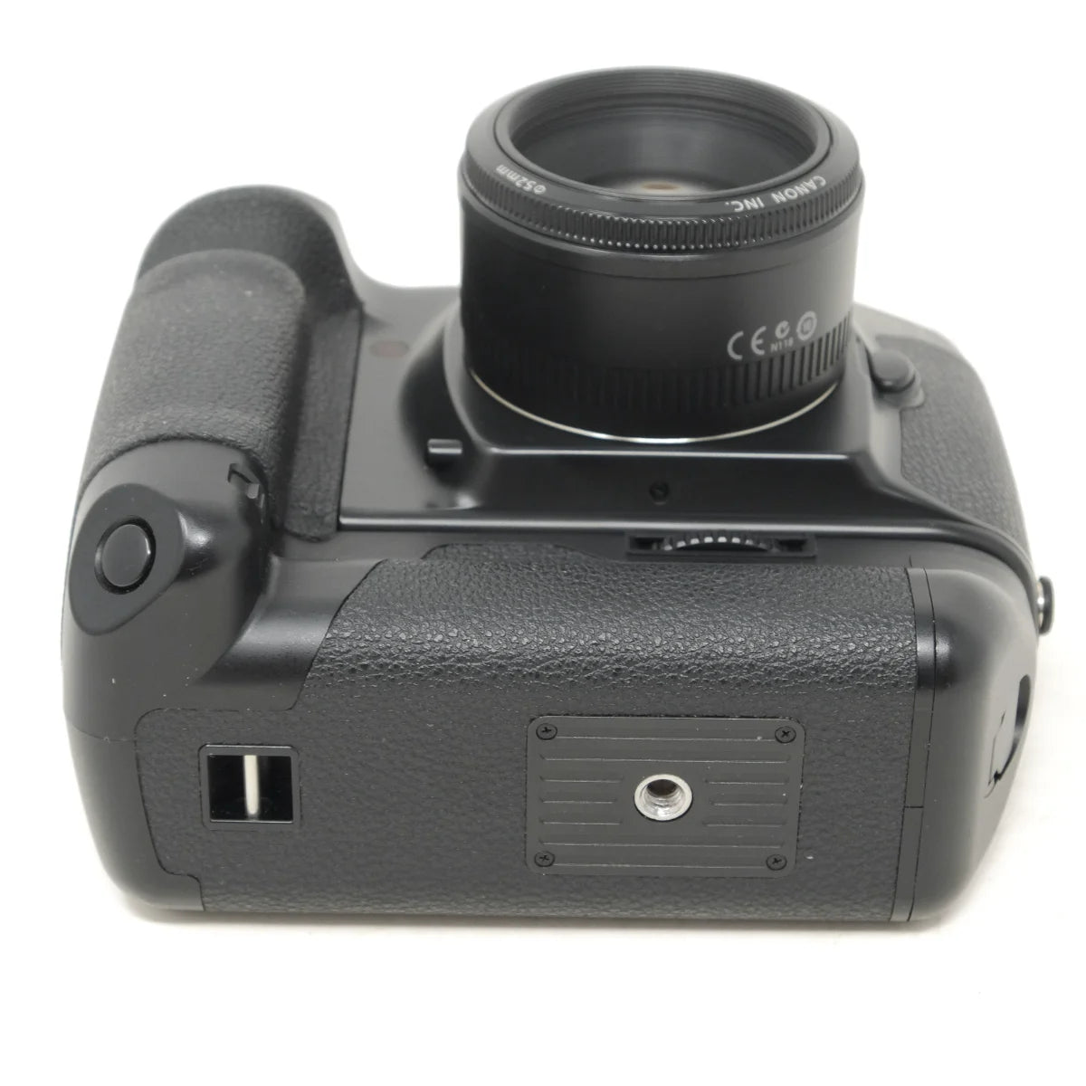 Used Canon EOS 1 Classic film camera with Booster E1 and 50mm F1.8 - bottom angle 