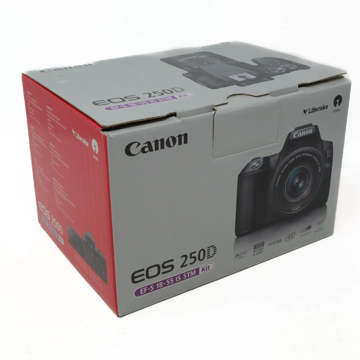 Canon EOS 250D camera packaging on a white background