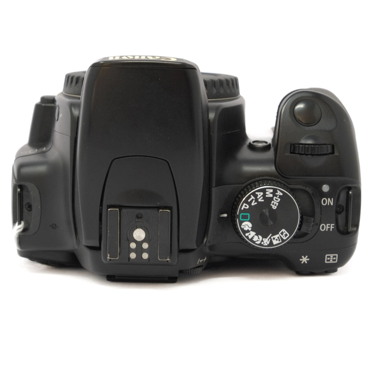 Black DSLR camera on a white background