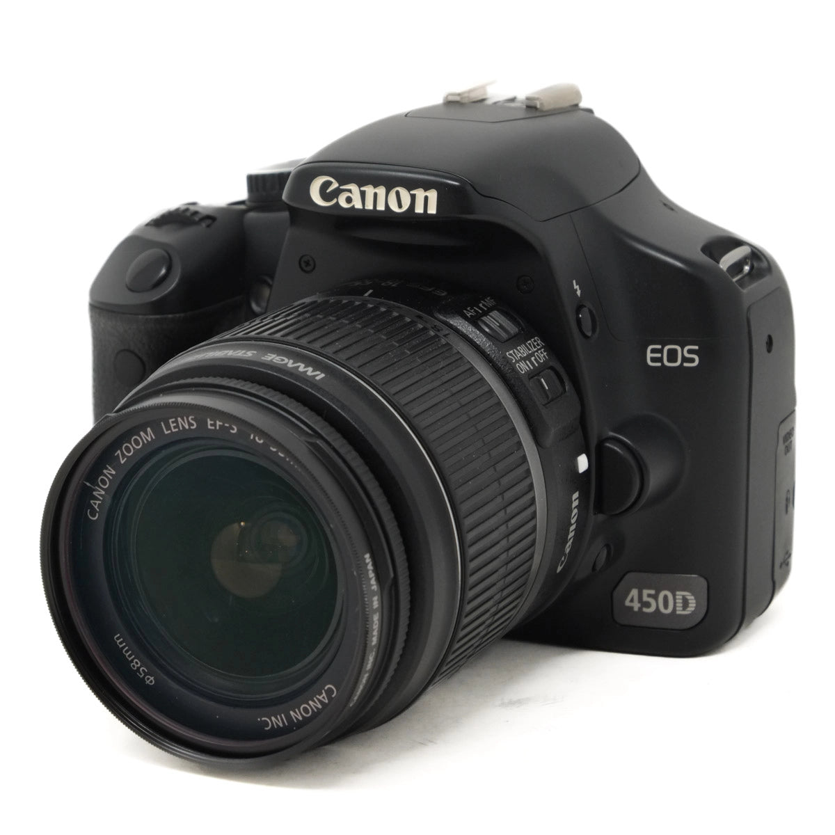 Canon EOS 450D DSLR camera on a white background