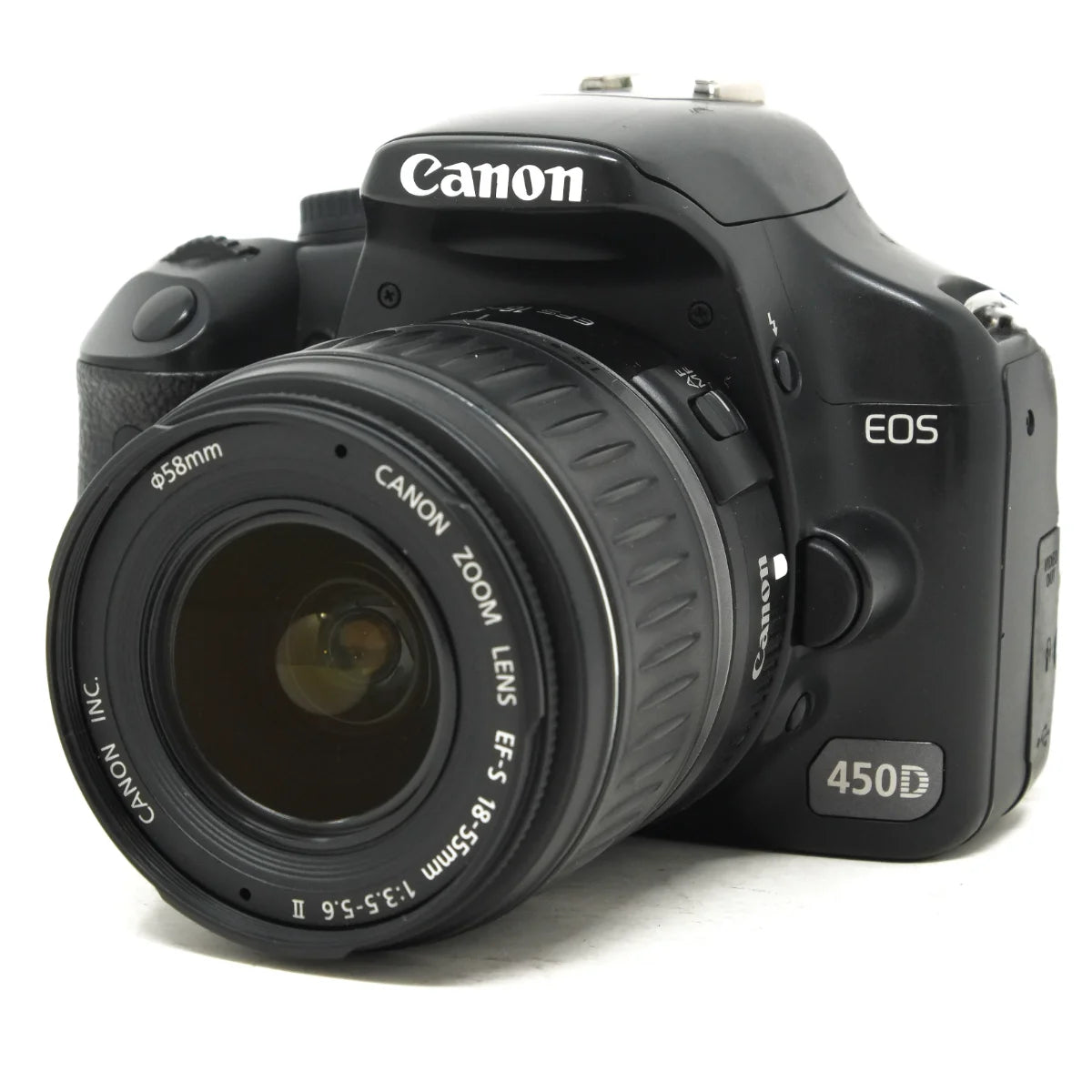 Used Canon EOS 450D + 18-55mm kit lens - front angle 