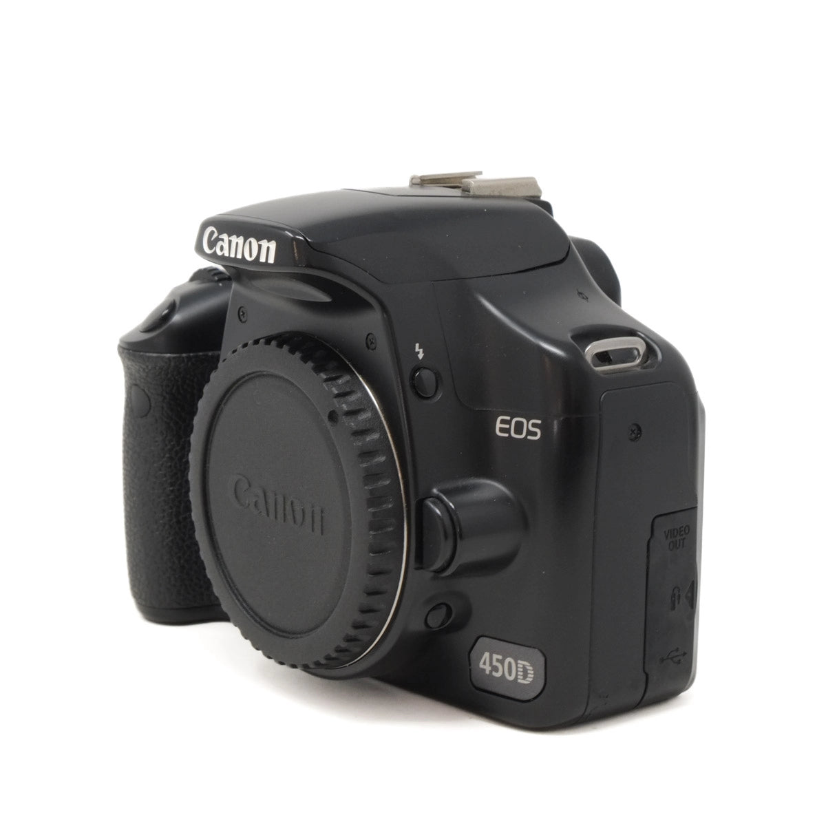 Canon EOS 450D camera on a white background