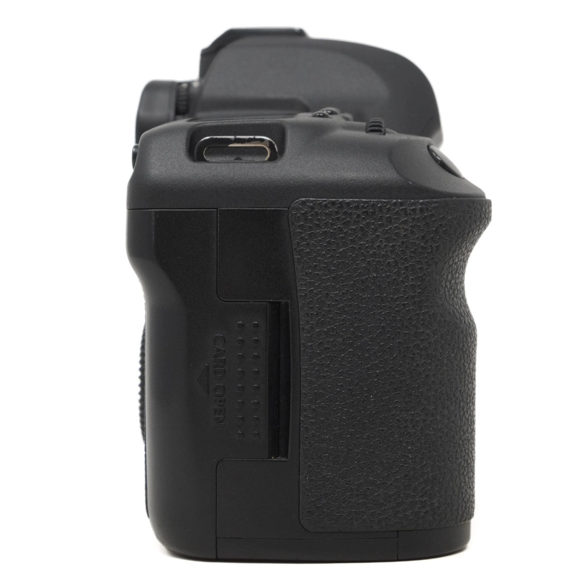 Black camera grip on a white background