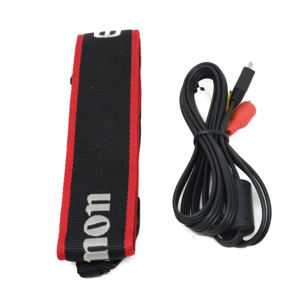 Black and red strap with a cable on a white background