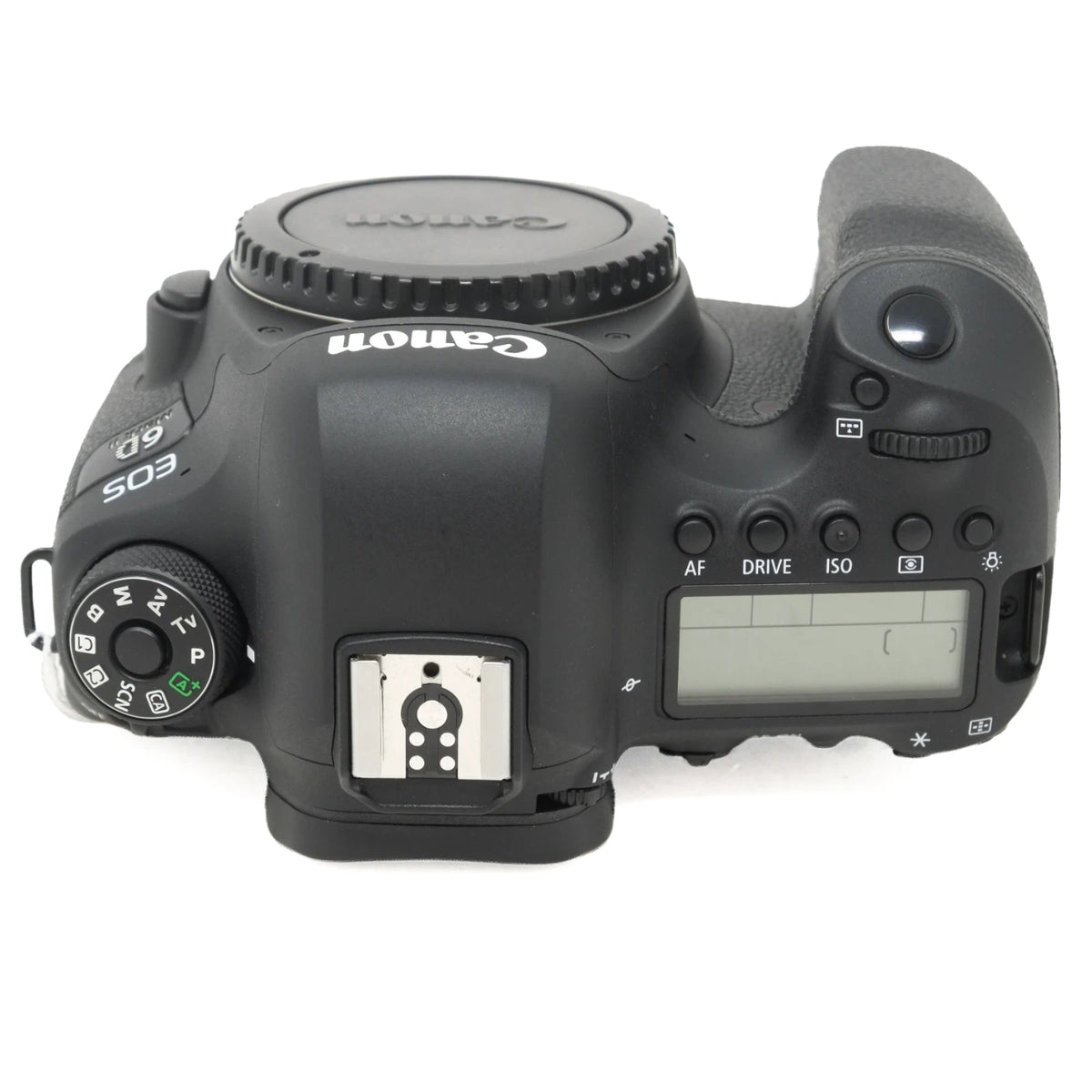 Canon EOS 60D DSLR camera body top view, showing the black textured body, mode dial, lens mount, hot shoe, and control buttons on a white background.