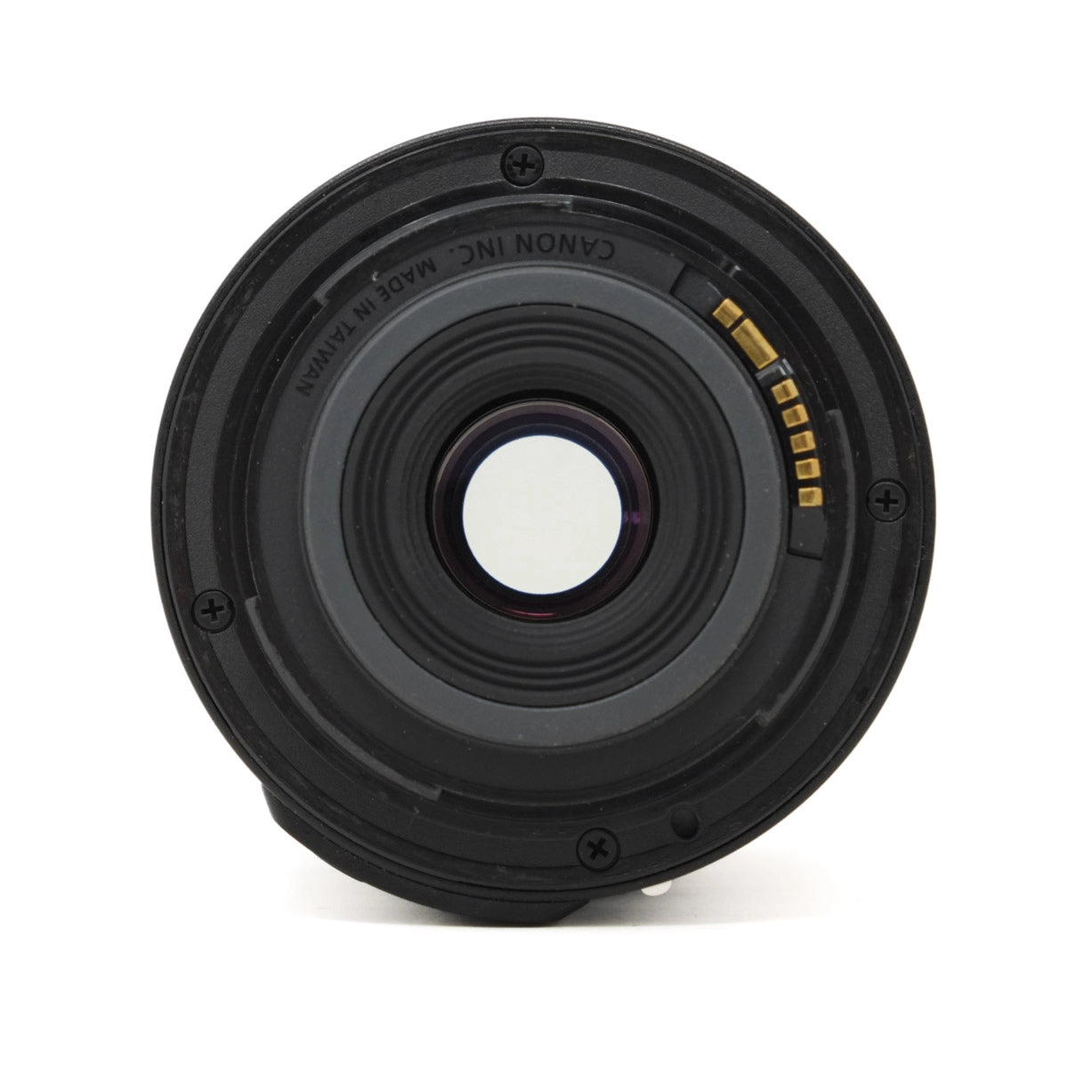 Camera lens with 'Canon' branding on a white background