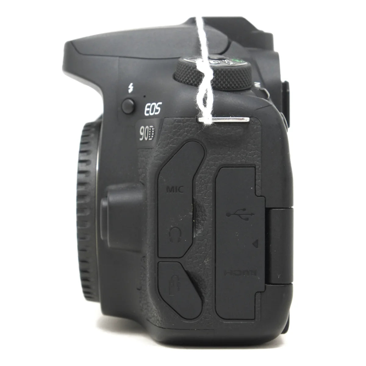 Used Canon EOS 90D DSLR camera body - side angle 