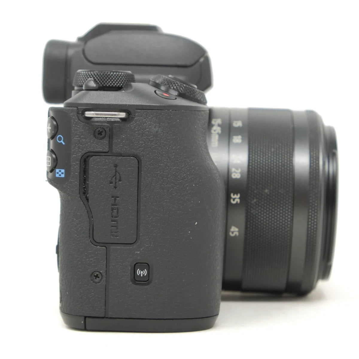 Used Canon EOS M50 Mirrorless camera with M 15-45mm Lens - side angle 