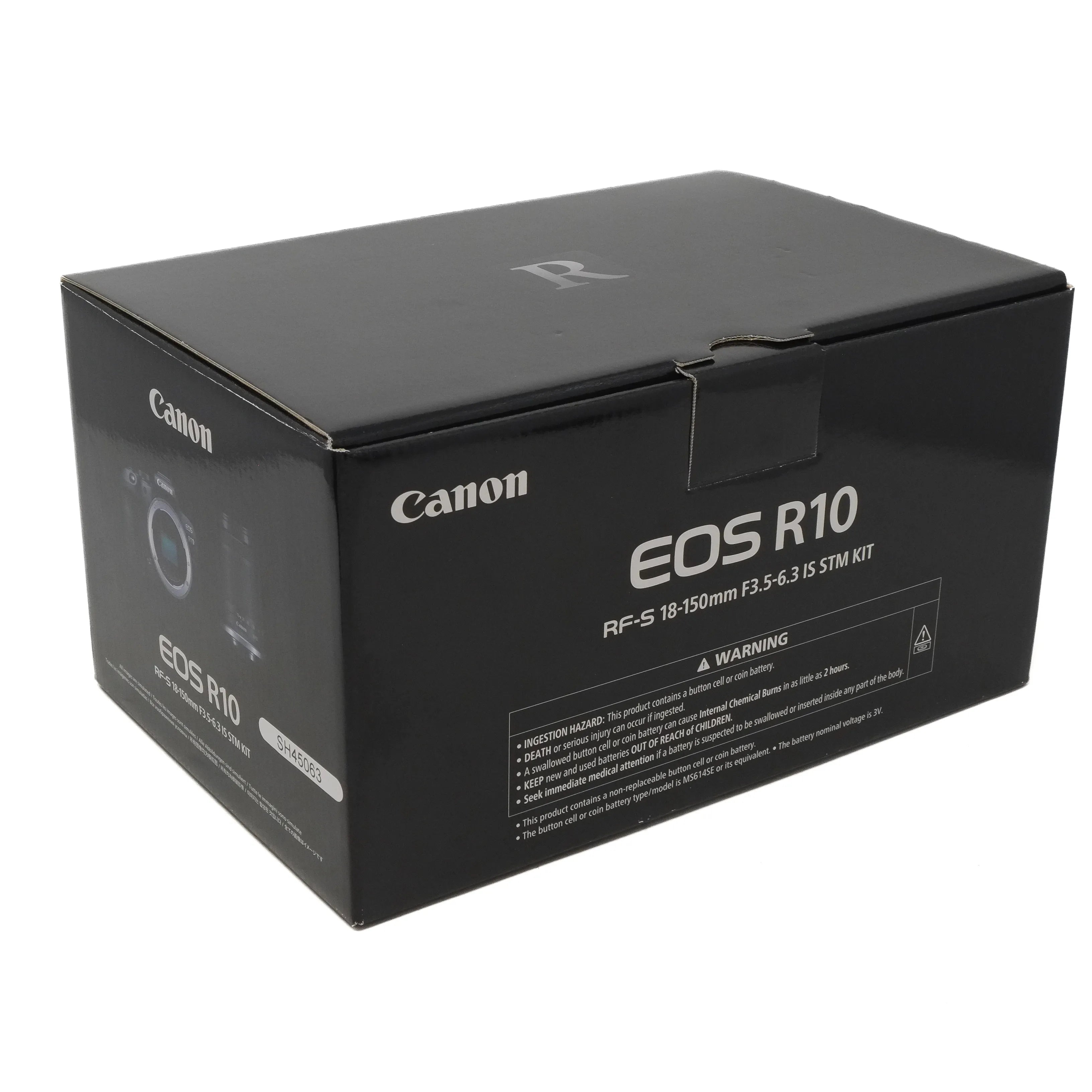 Canon EOS R10 camera packaging box on a white background
