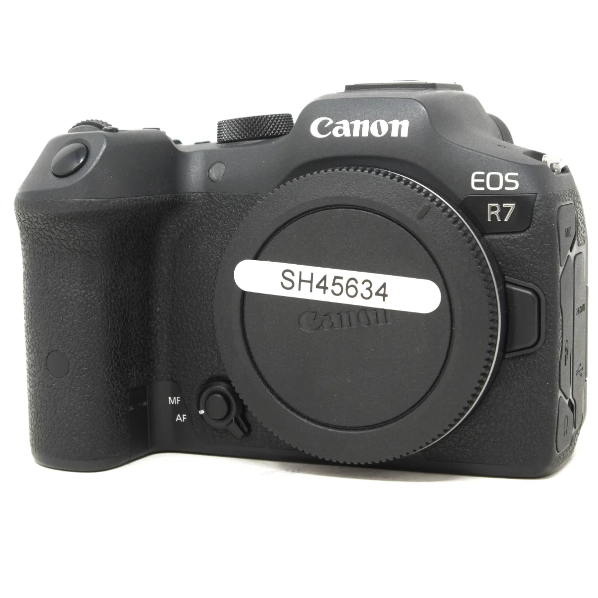 Used Canon EOS R7 mirrorless camera body - front angle 
