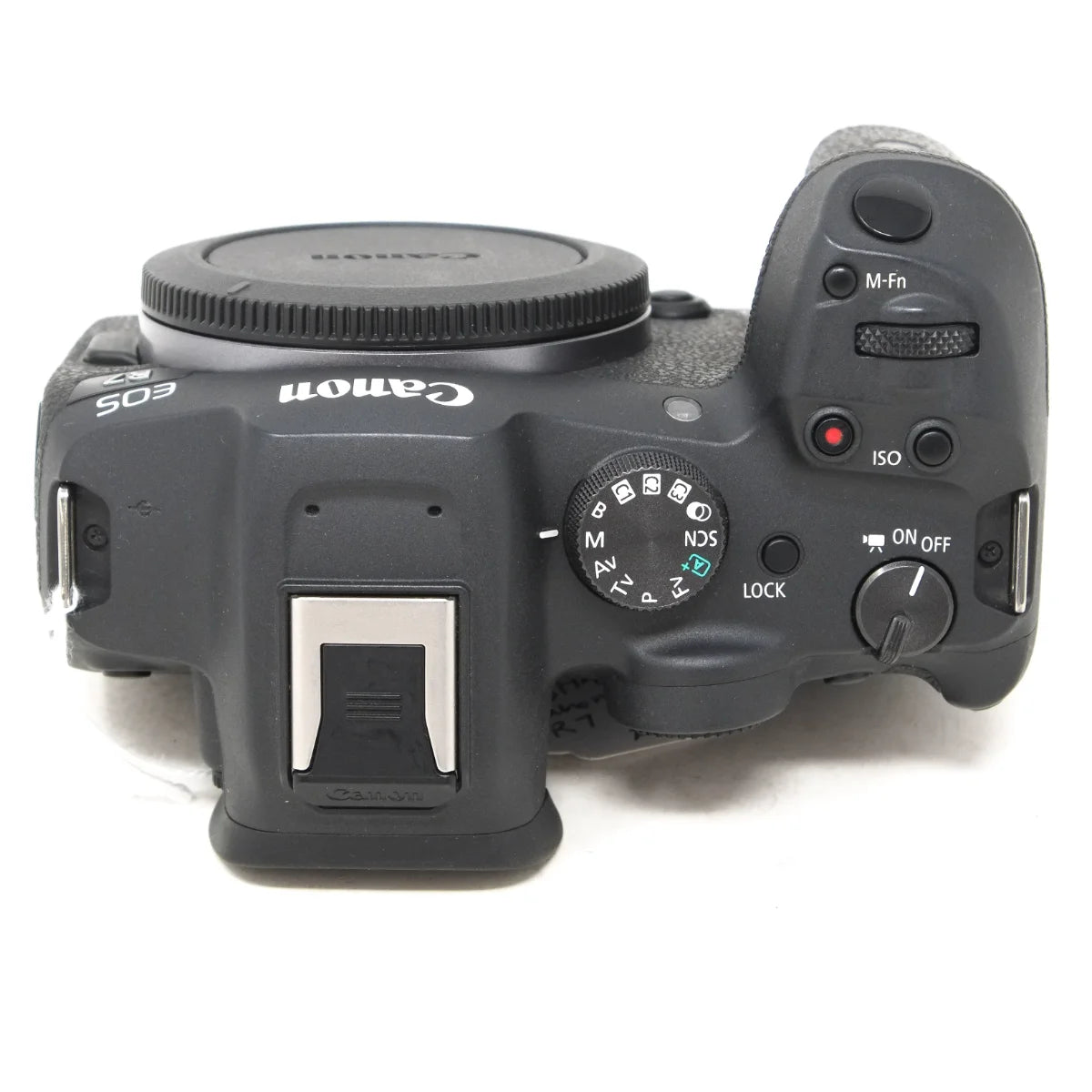 Used Canon EOS R7 mirrorless camera body - top angle 