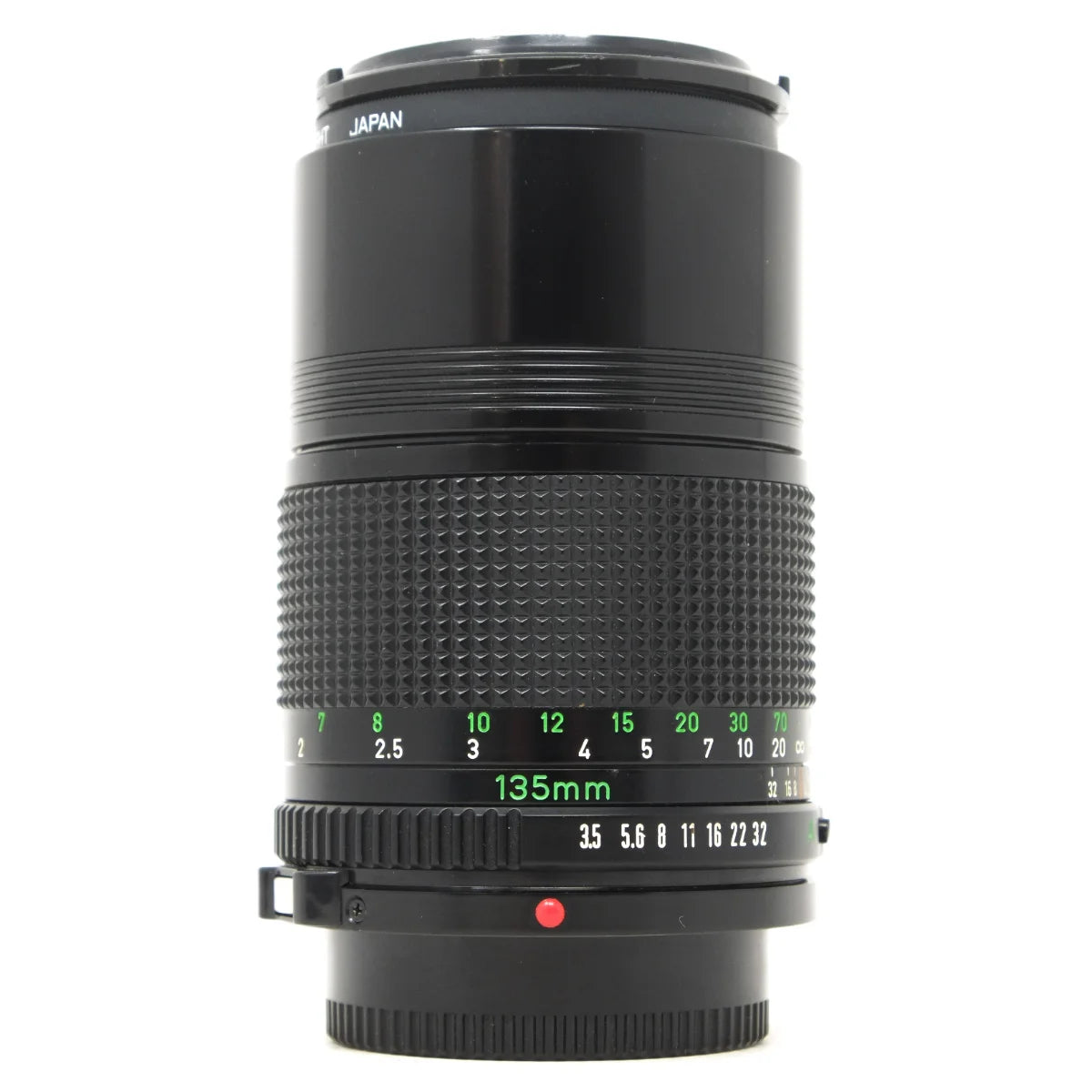 Used Canon FD 135mm F3.5 film camera lens - front angle 