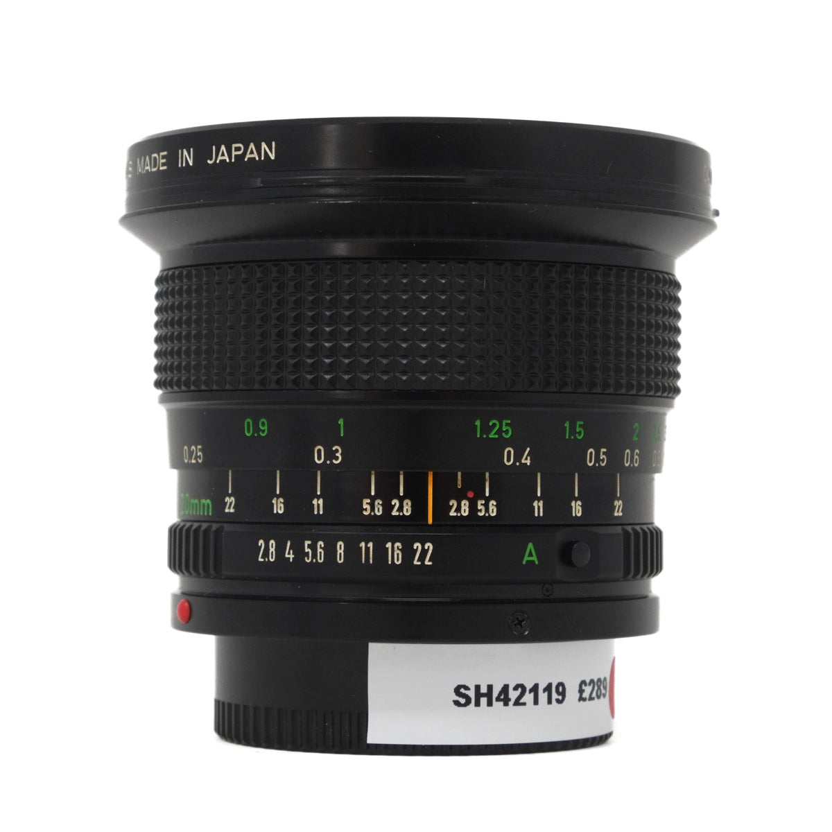 Used Canon FD 20mm F2.8 Lens - Front angle 