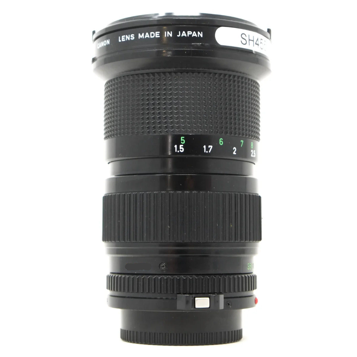 Used Canon FD 35-105mm F3.5 film lens - side angle 