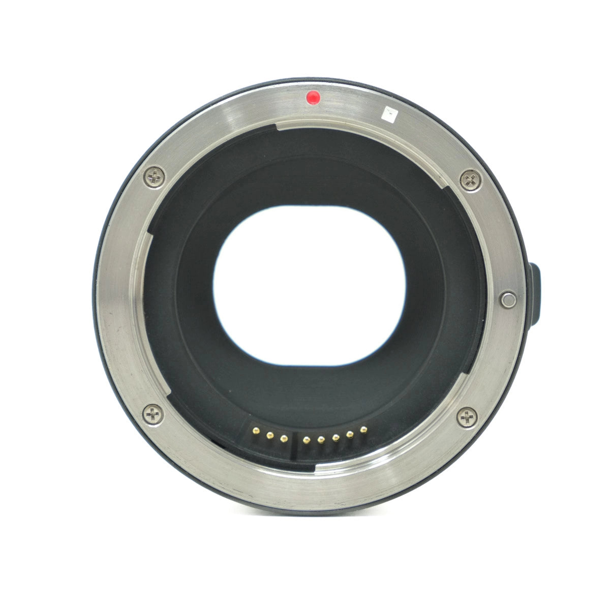 Camera lens mount adapter on a white background