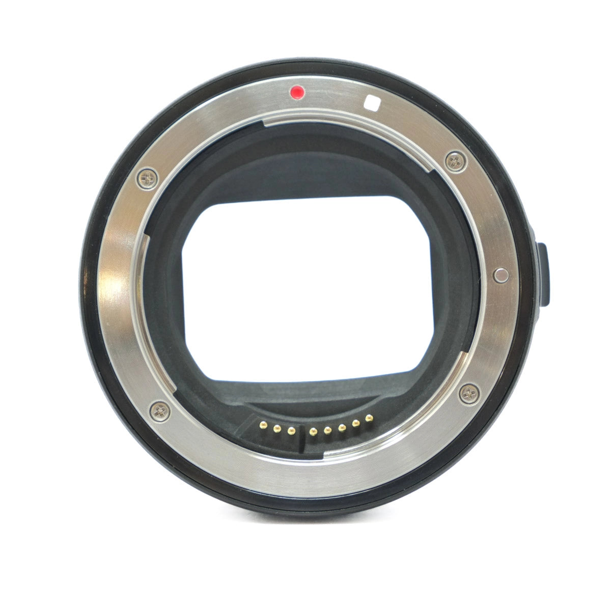 Camera lens mount adapter on a white background
