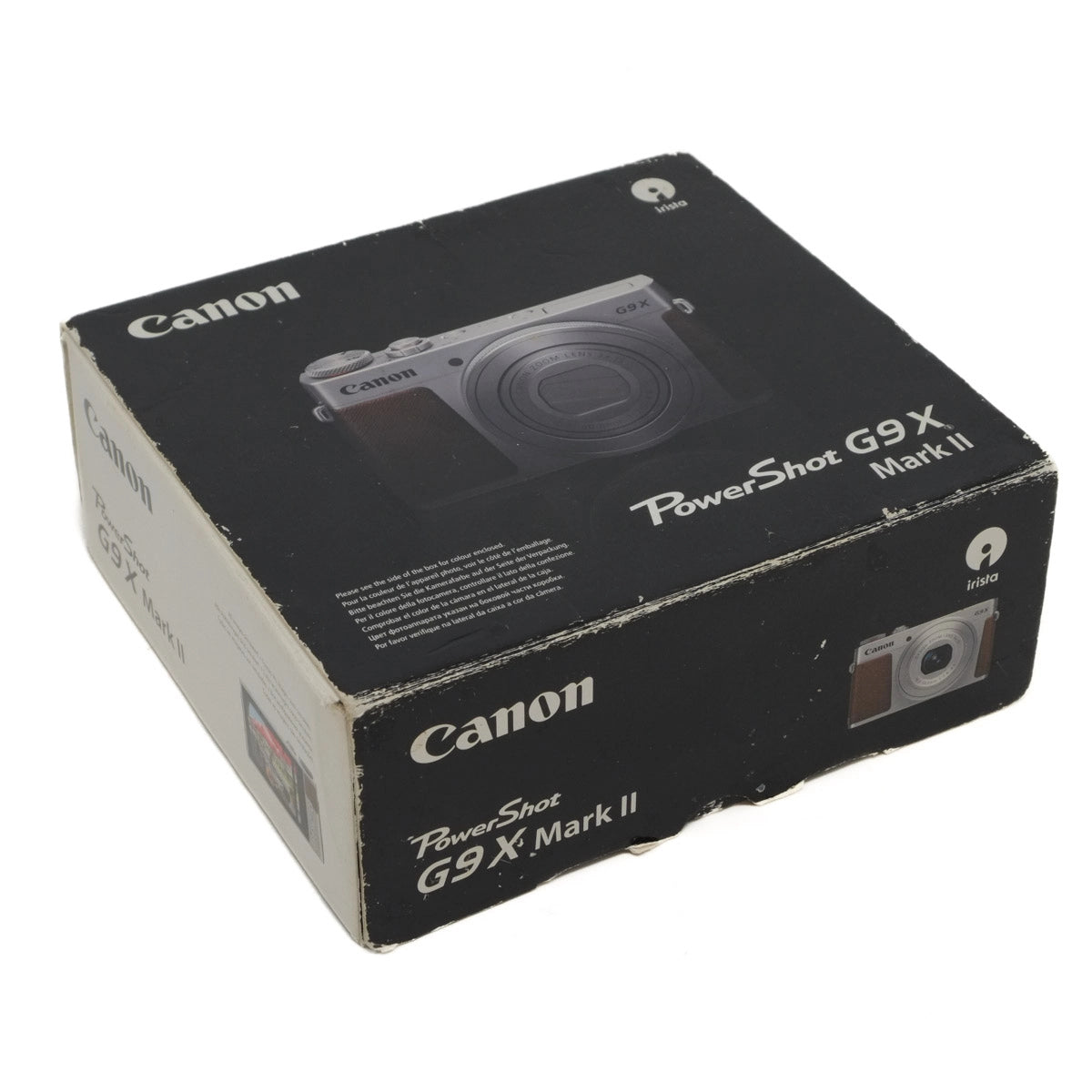Canon PowerShot G9 X Mark II camera box on a white background