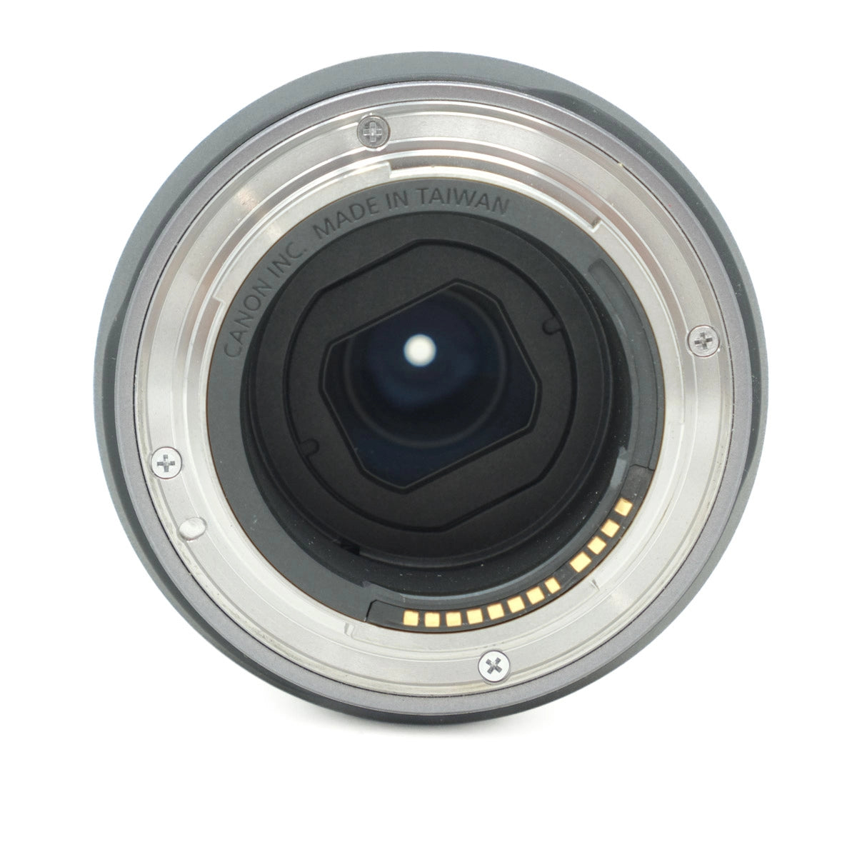 Camera lens with 'Made in Taiwan' text on a white background