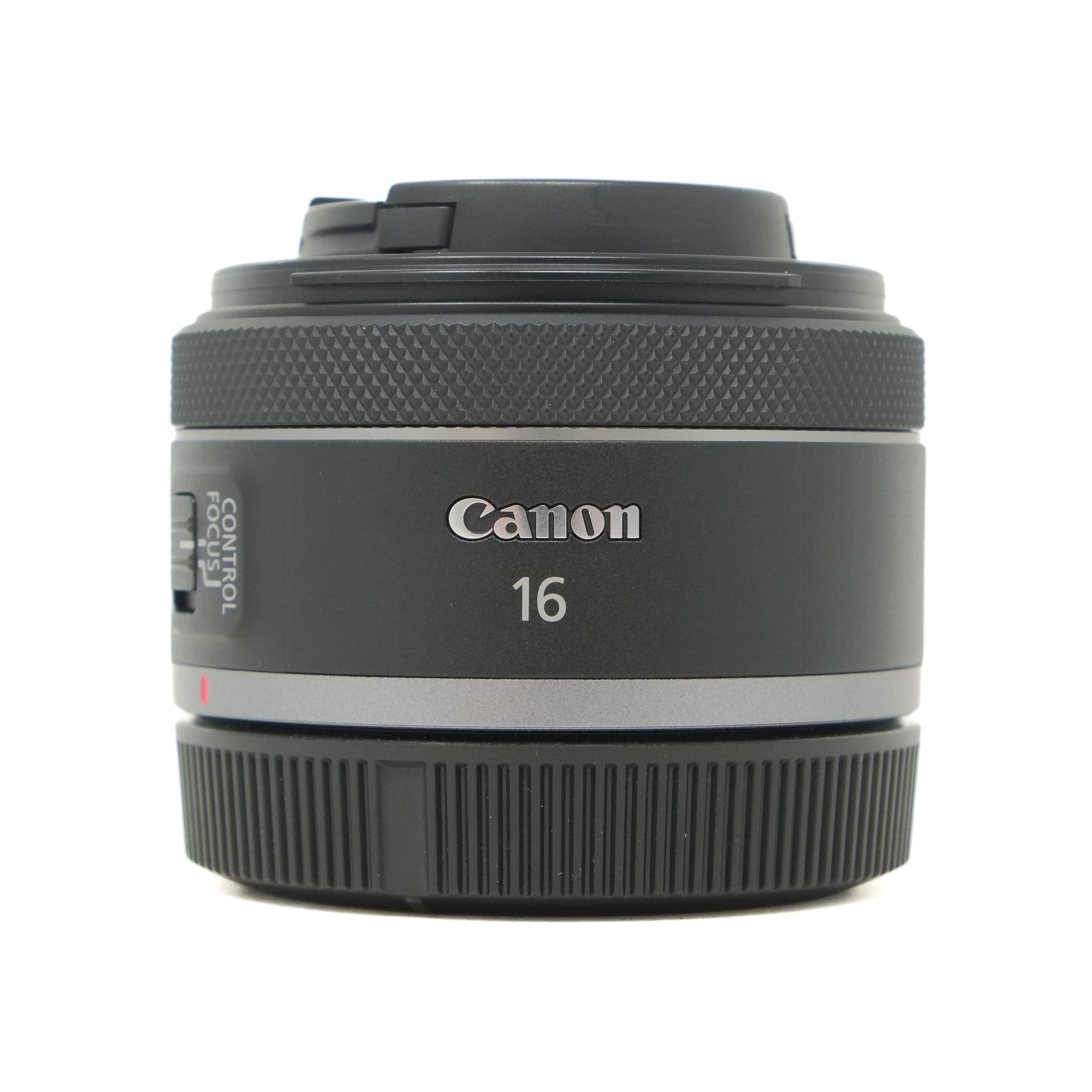 Canon camera lens with '16' on a white background