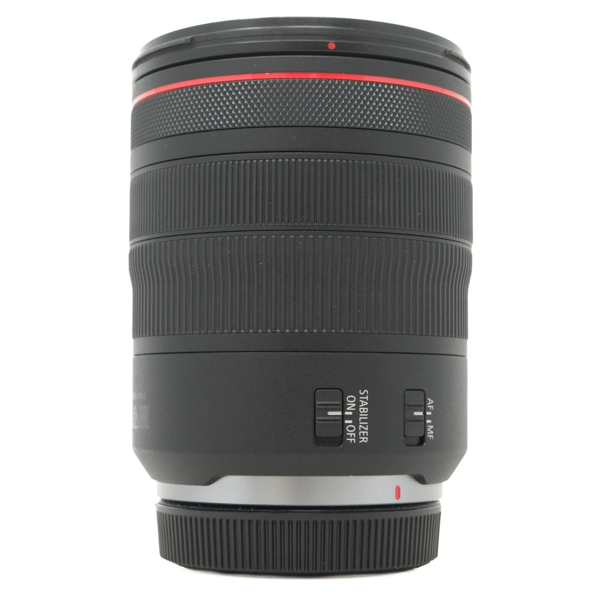 Canon RF 24-105mm f/4 L II USM lens in black with signature red ring accents, shown on a white background.