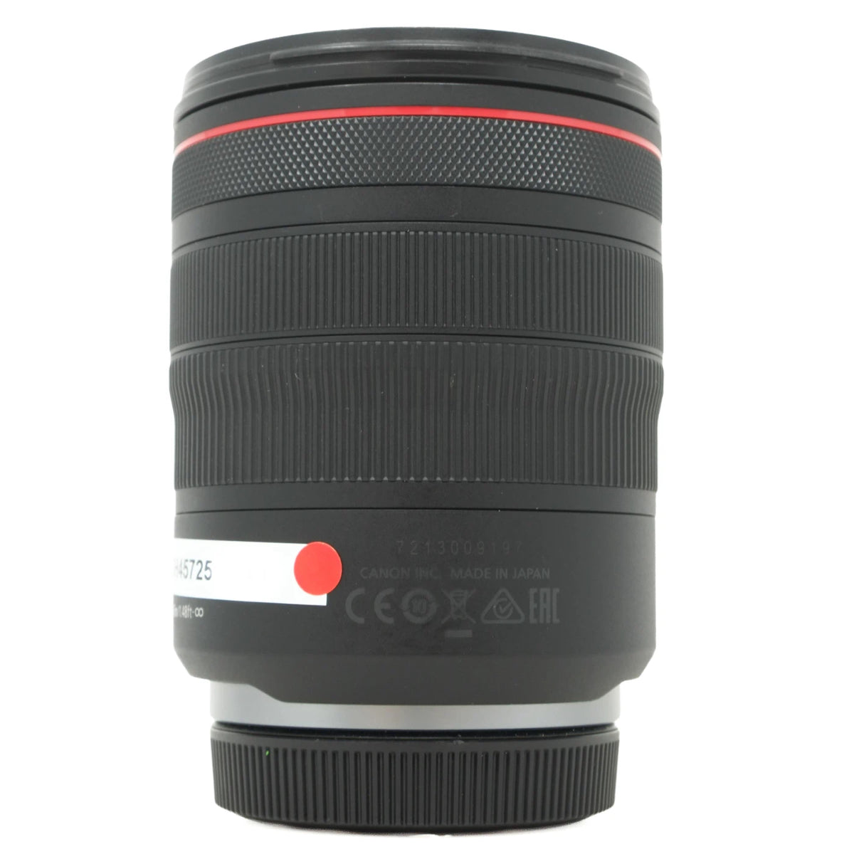 Canon EF 24-105mm f/4 L II USM lens in black with a signature red ring accent and a white serial label, shown against a plain white background.