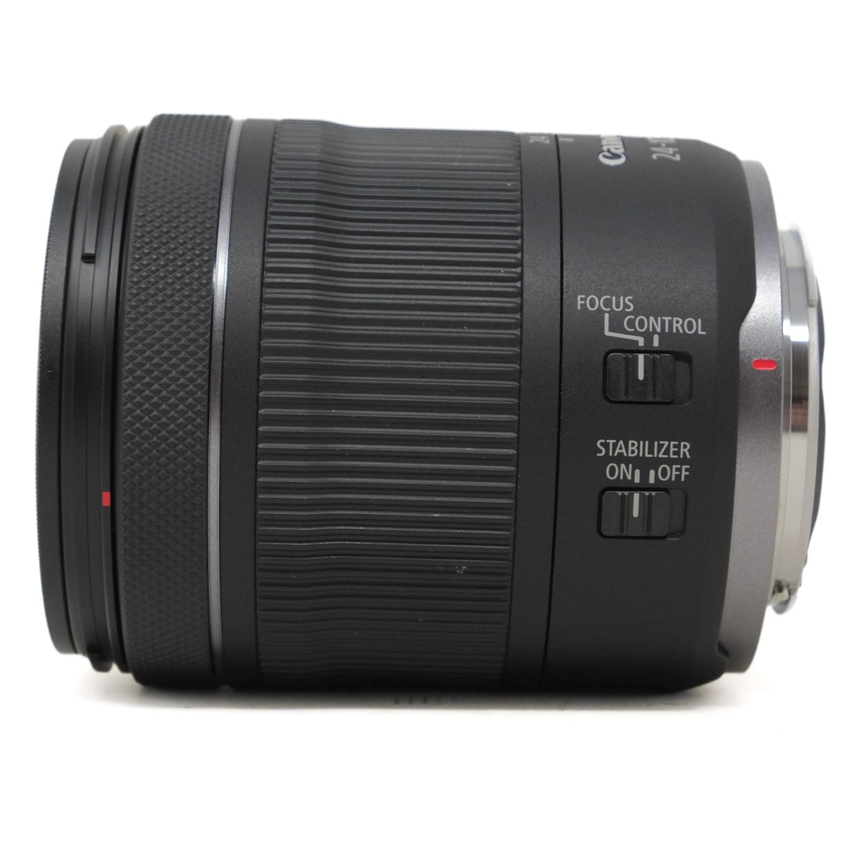 Camera lens with control buttons on a white background