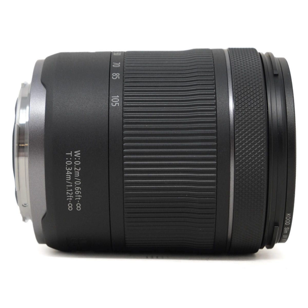 Camera lens with text and specifications on a white background