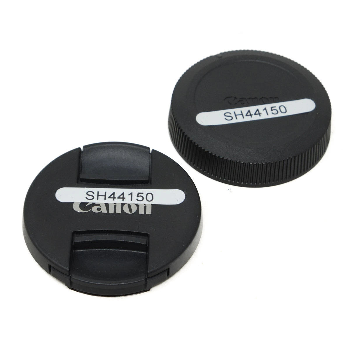 Two Canon lens caps with model number SH44150 on a white background