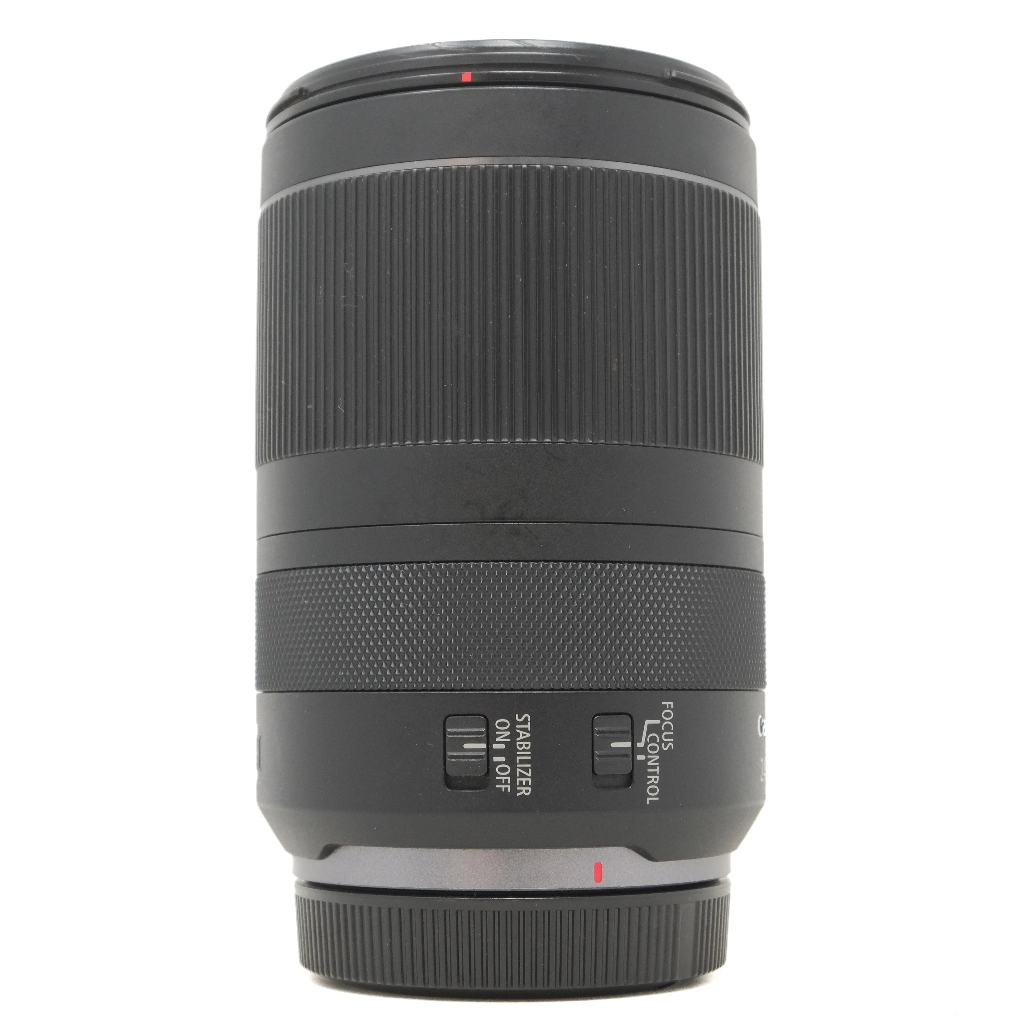 Camera lens with control buttons on a white background