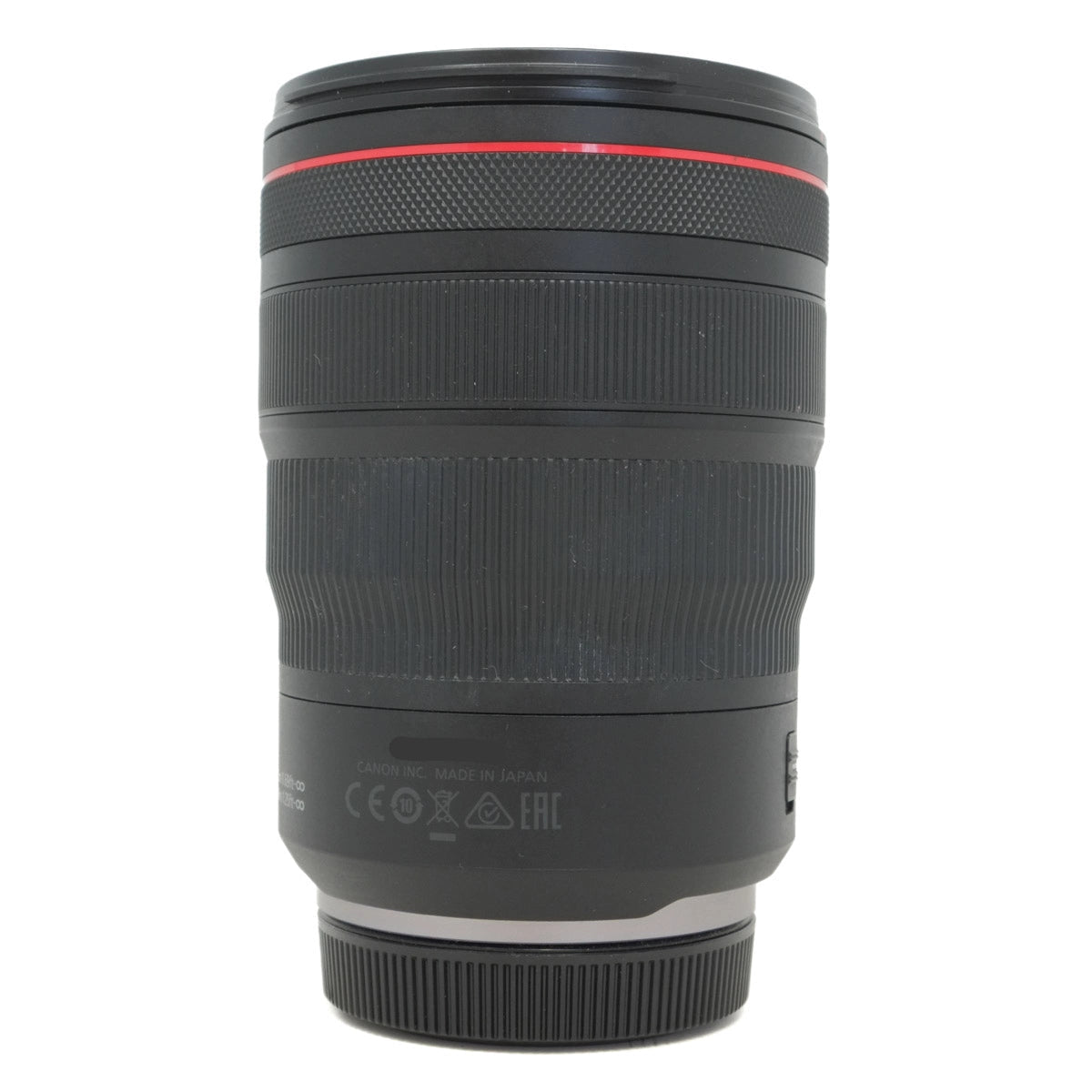 Camera lens with visible branding on a white background