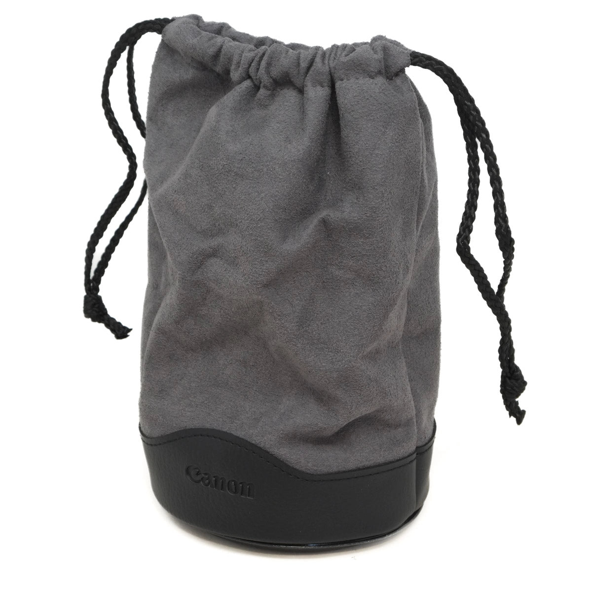 Gray drawstring bag with black Canon logo on a white background