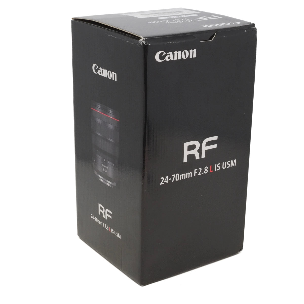 Canon RF 24-70mm F2.8 L IS USM lens packaging on a white background